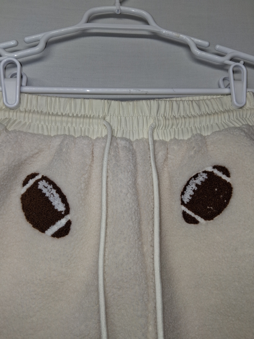 Why Dress Cream Sherpa Football Print Women's Shorts - Picture 5 of 14